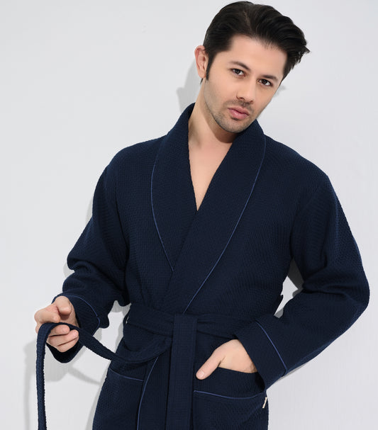 Eleganter Herren Bademantel aus Waffelpikee