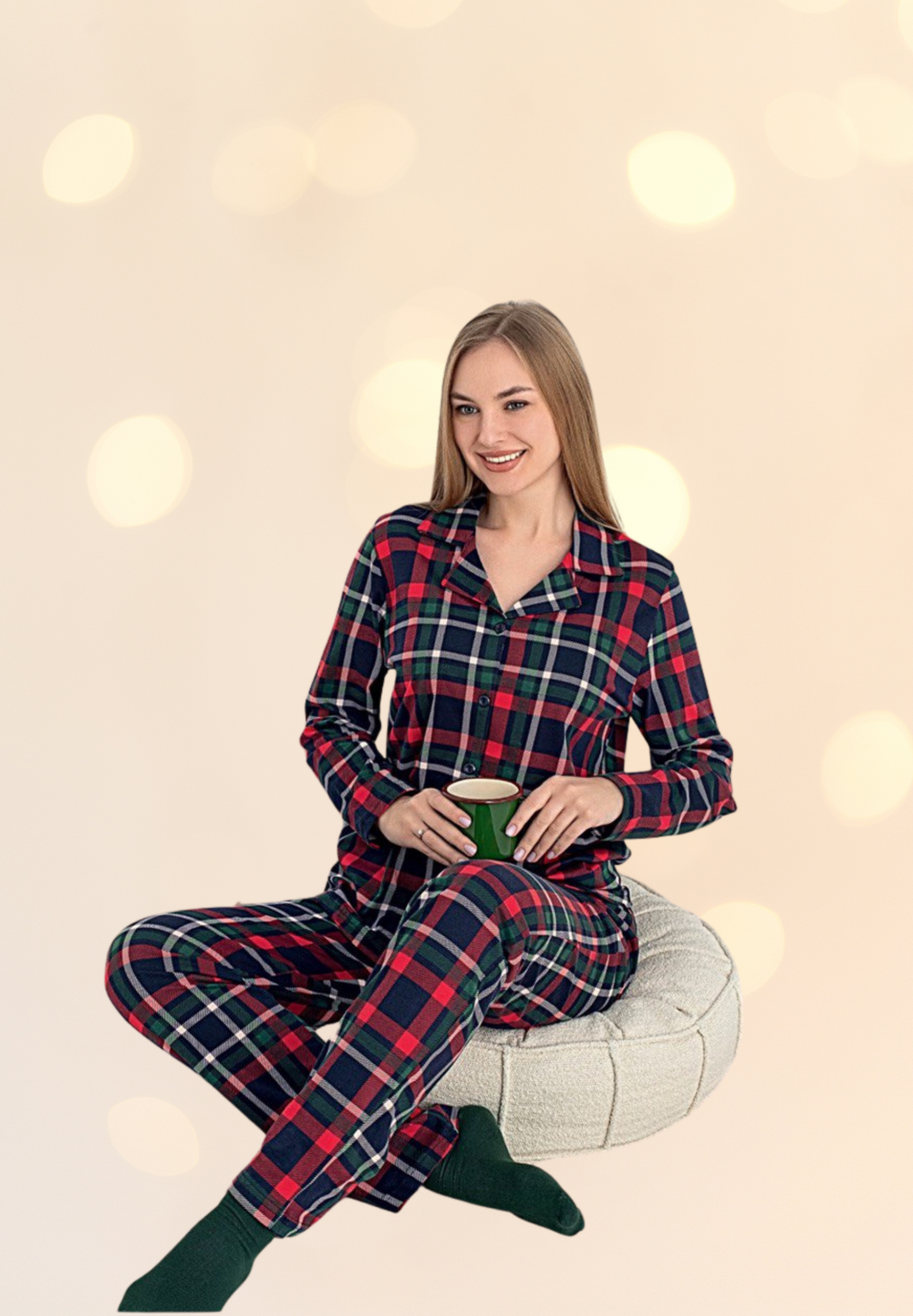 Weihnachts Pyjamas, Damen Pyjama Set – Kariert, Langarm
