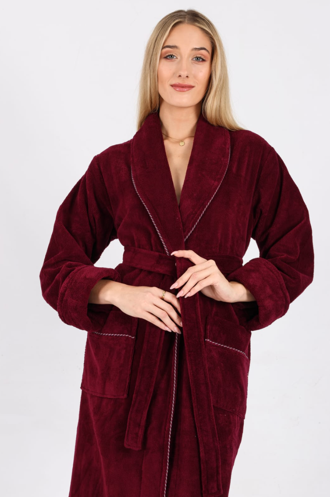 Luxus Damen Frottee-Bademantel mit Gürtel – Baumwolle & Bambus