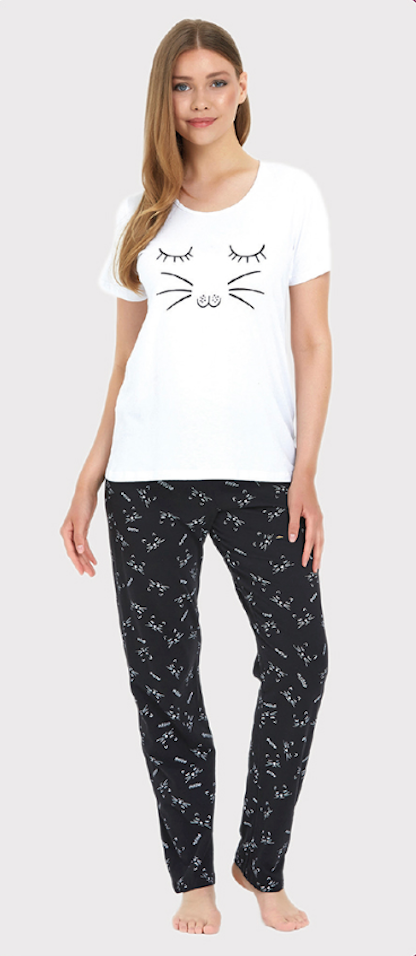 Pyjama für Damen – Katzenmotiv, bequem & stilvoll