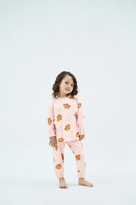 Weihnachts Pyjamas, Kinder Pyjama – Rosa mit Lebkuchen Print