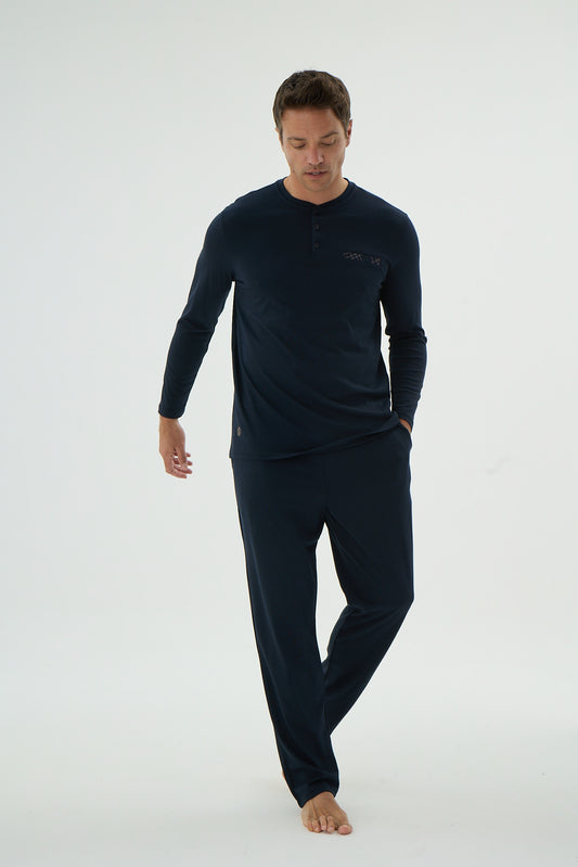 Herren Schlafanzug, Pyjama Set lang – 50% Modal, 50% Baumwolle