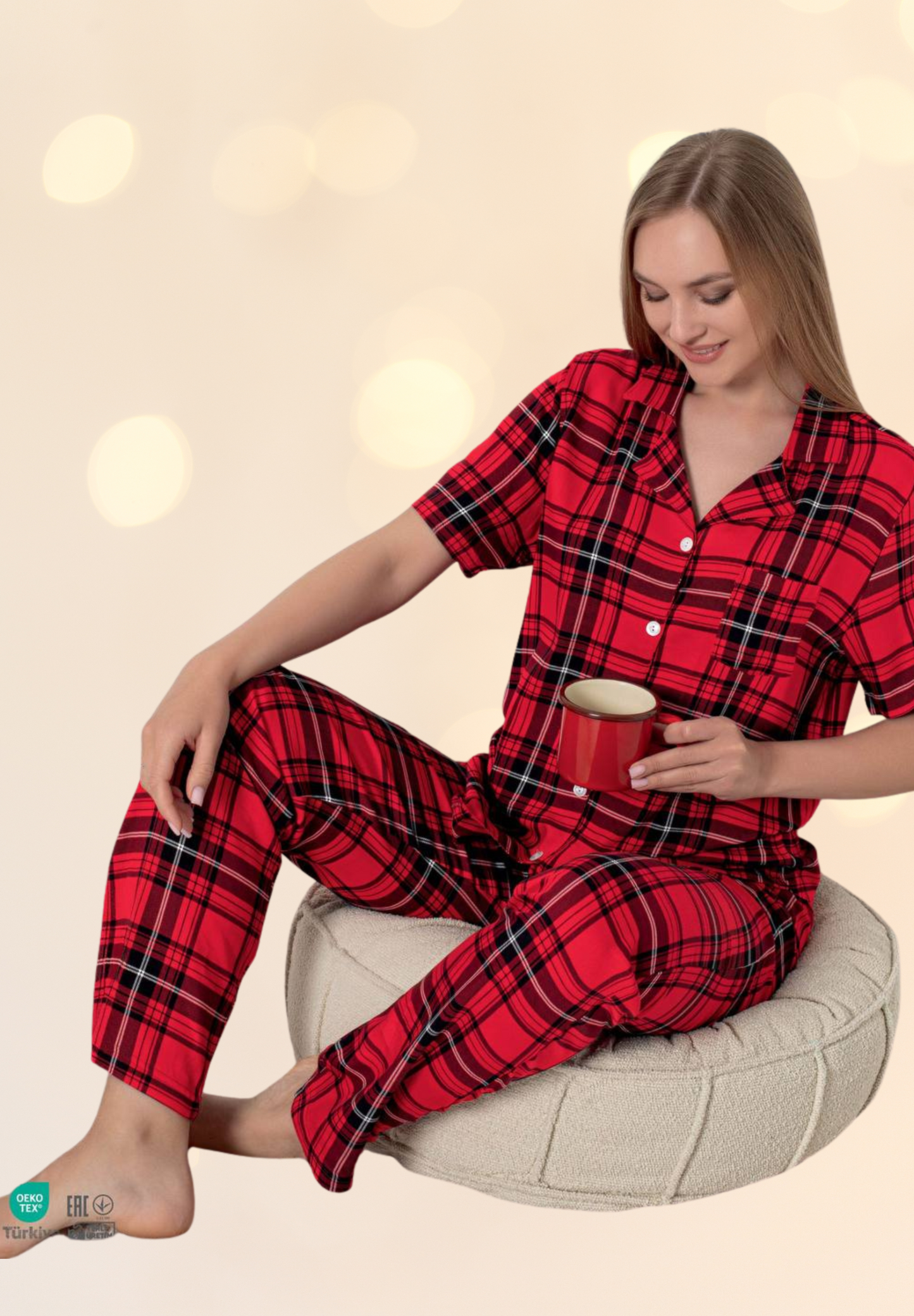 Weihnachts Pyjamas, Damen Pyjama Set – Kurzarm, Kariert