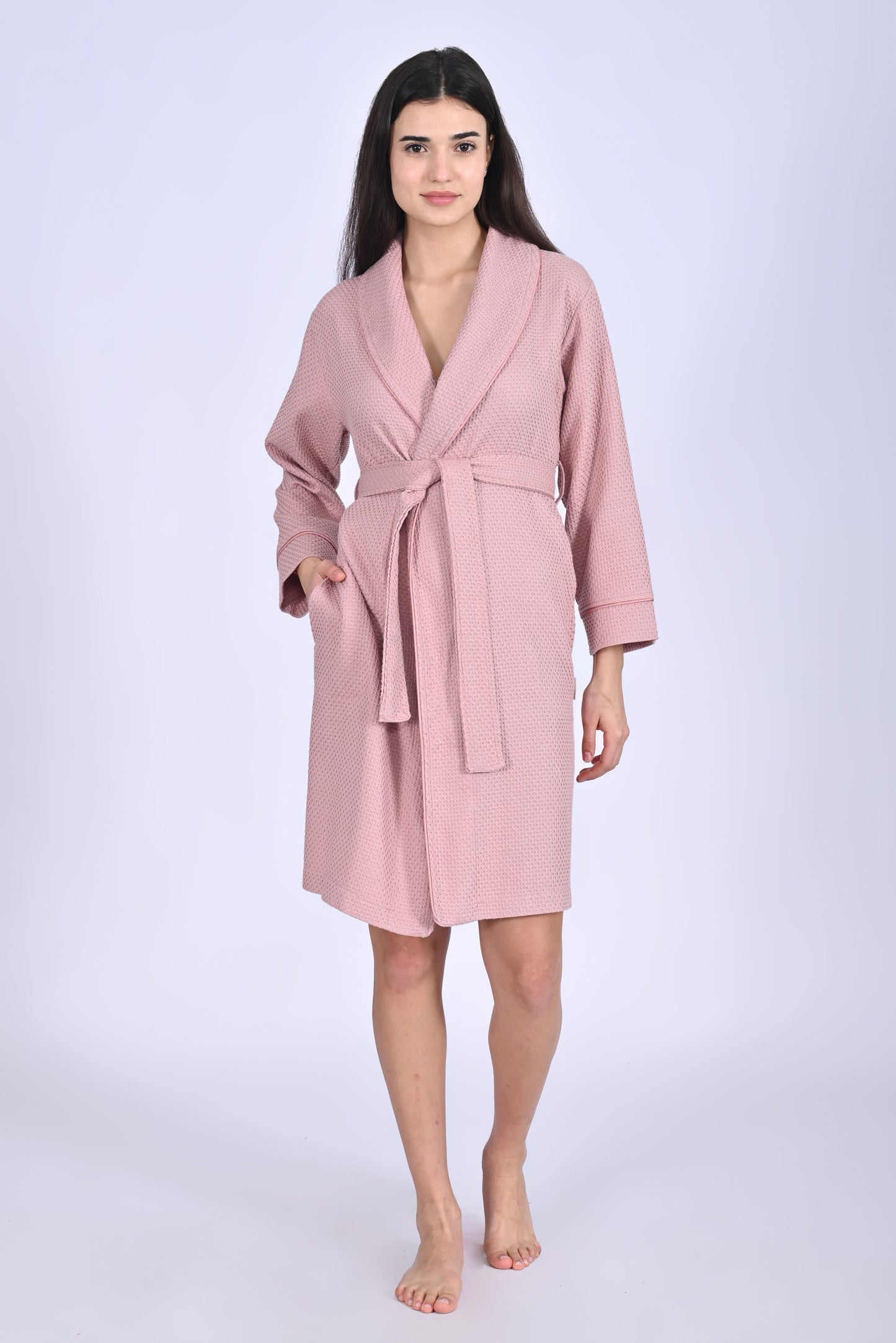 Eleganter Damen Waffel-Bademantel mit Gürtel