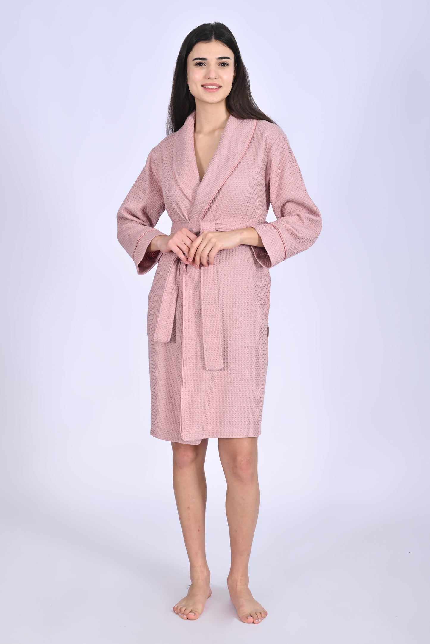 Eleganter Damen Waffel-Bademantel mit Gürtel
