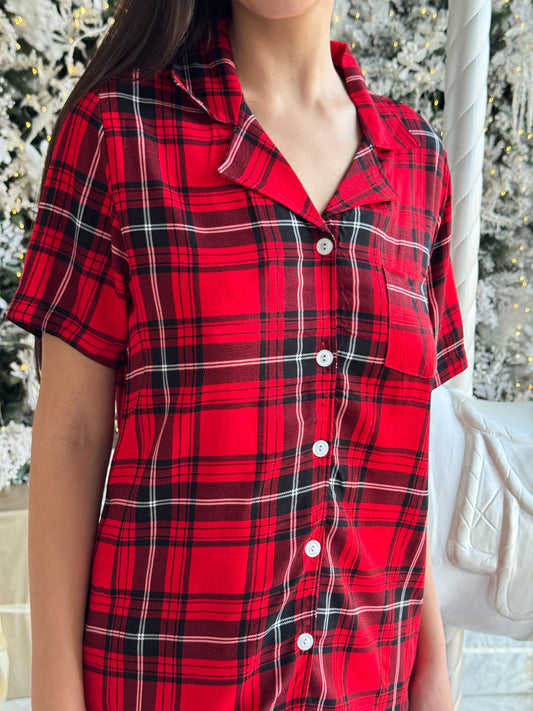 Weihnachts Pyjamas, Damen Pyjama Set – Kurzarm, Kariert