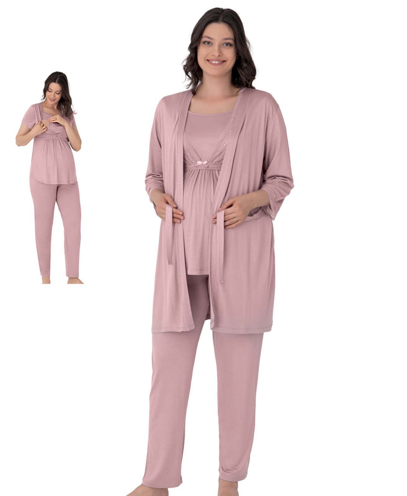 Damen Umstands- und Stillpyjama mit Morgenmantel – 3-teilig