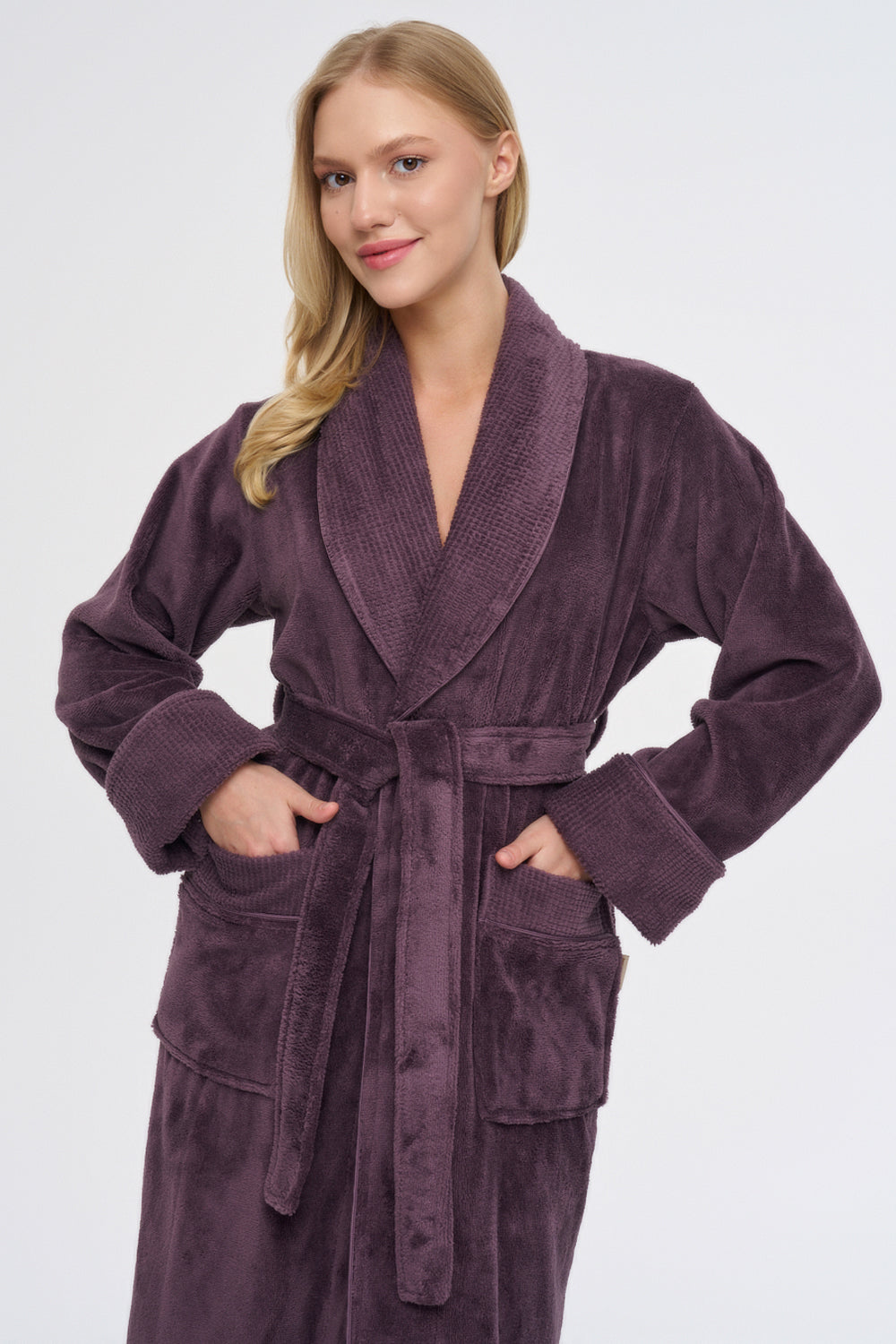 Luxus Damen Frottee-Bademantel mit Gürtel – Baumwolle & Bambus