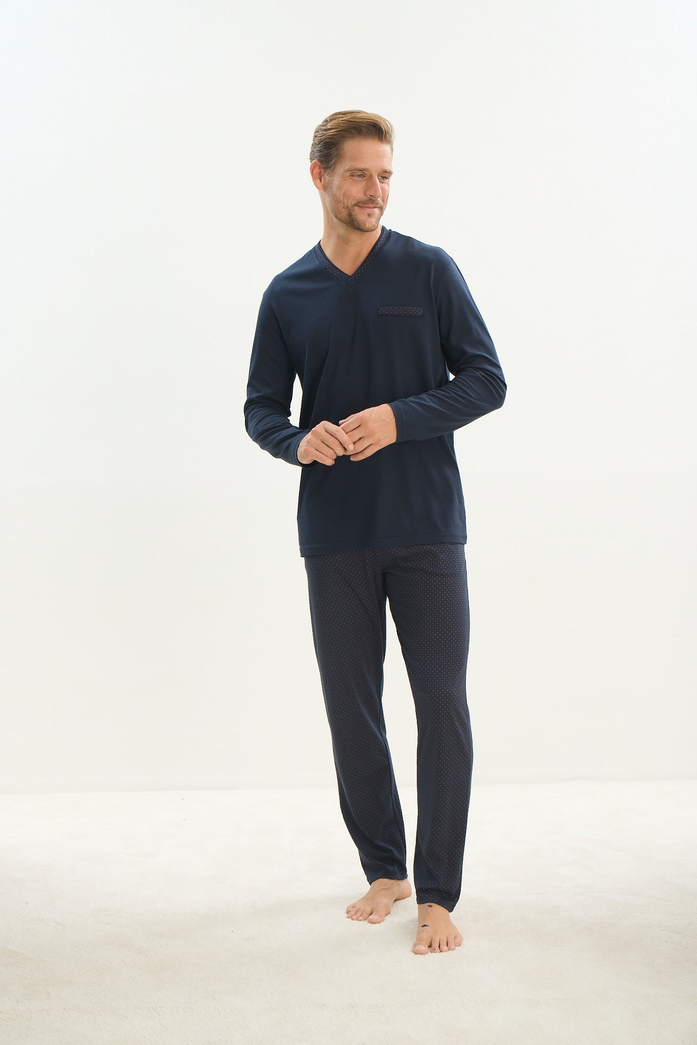 Herren Schlafanzug Pyjama Set lang – 50% Modal 50% Baumwolle