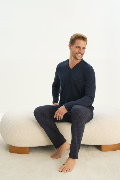 Herren Schlafanzug Pyjama Set lang – 50% Modal 50% Baumwolle