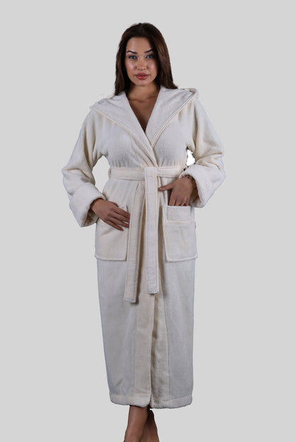 Luxus Damen Frottee-Bademantel mit Kapuze – Baumwolle & Bambus