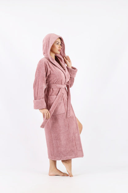 Luxus Damen Frottee-Bademantel mit Kapuze – Baumwolle & Bambus