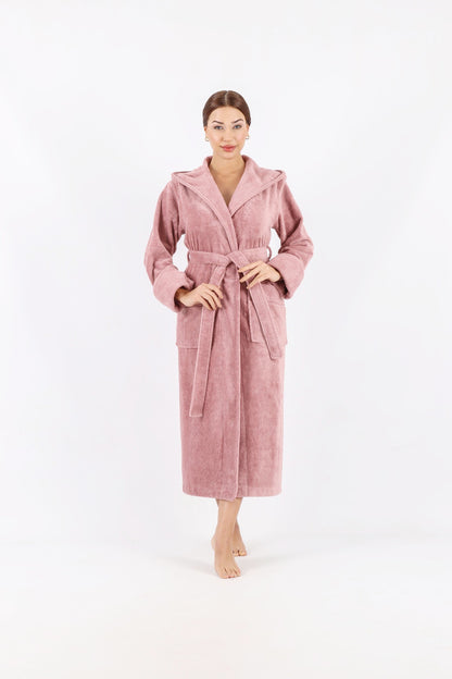 Luxus Damen Frottee-Bademantel mit Kapuze – Baumwolle & Bambus