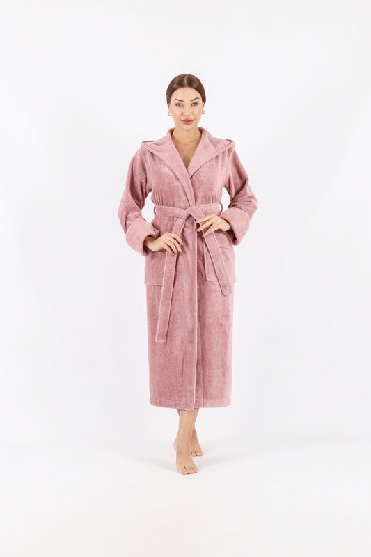 Luxus Damen Frottee-Bademantel mit Kapuze – Baumwolle & Bambus