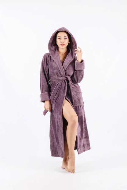 Luxus Damen Frottee-Bademantel mit Kapuze – Baumwolle & Bambus