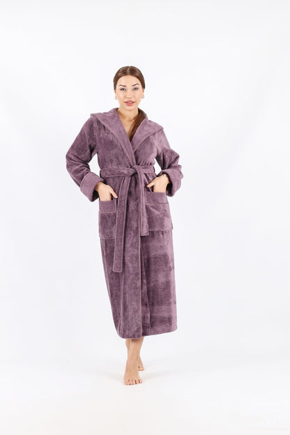 Luxus Damen Frottee-Bademantel mit Kapuze – Baumwolle & Bambus