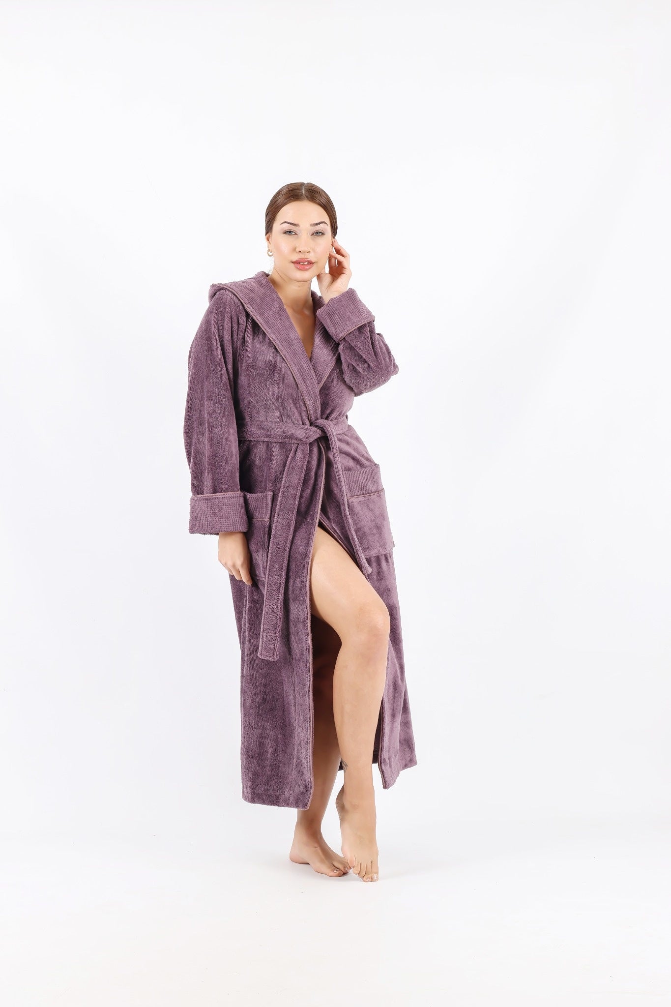 Luxus Damen Frottee-Bademantel mit Kapuze – Baumwolle & Bambus