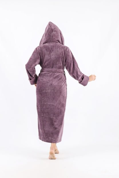 Luxus Damen Frottee-Bademantel mit Kapuze – Baumwolle & Bambus