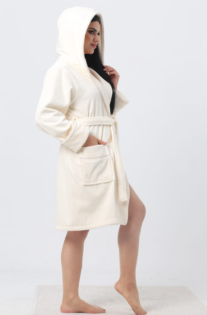 Damen Frottee-Bademantel mit Kapuze – Baumwolle & Bambus
