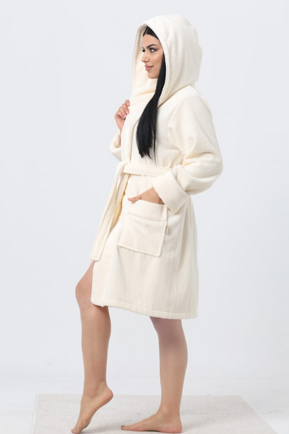 Damen Frottee-Bademantel mit Kapuze – Baumwolle & Bambus