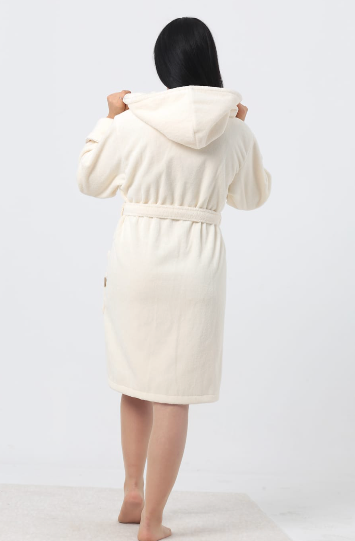 Eleganter Damen Frottee-Bademantel mit Kapuze – Baumwolle & Bambus