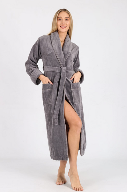 Luxus Damen Frottee-Bademantel mit Gürtel – Baumwolle & Bambus