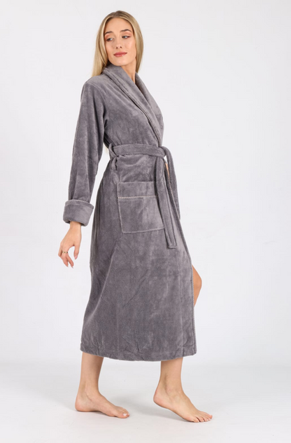 Luxus Damen Frottee-Bademantel mit Gürtel – Baumwolle & Bambus