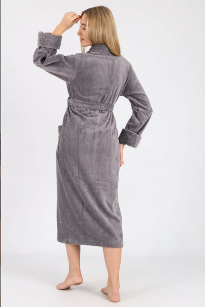 Luxus Damen Frottee-Bademantel mit Gürtel – Baumwolle & Bambus
