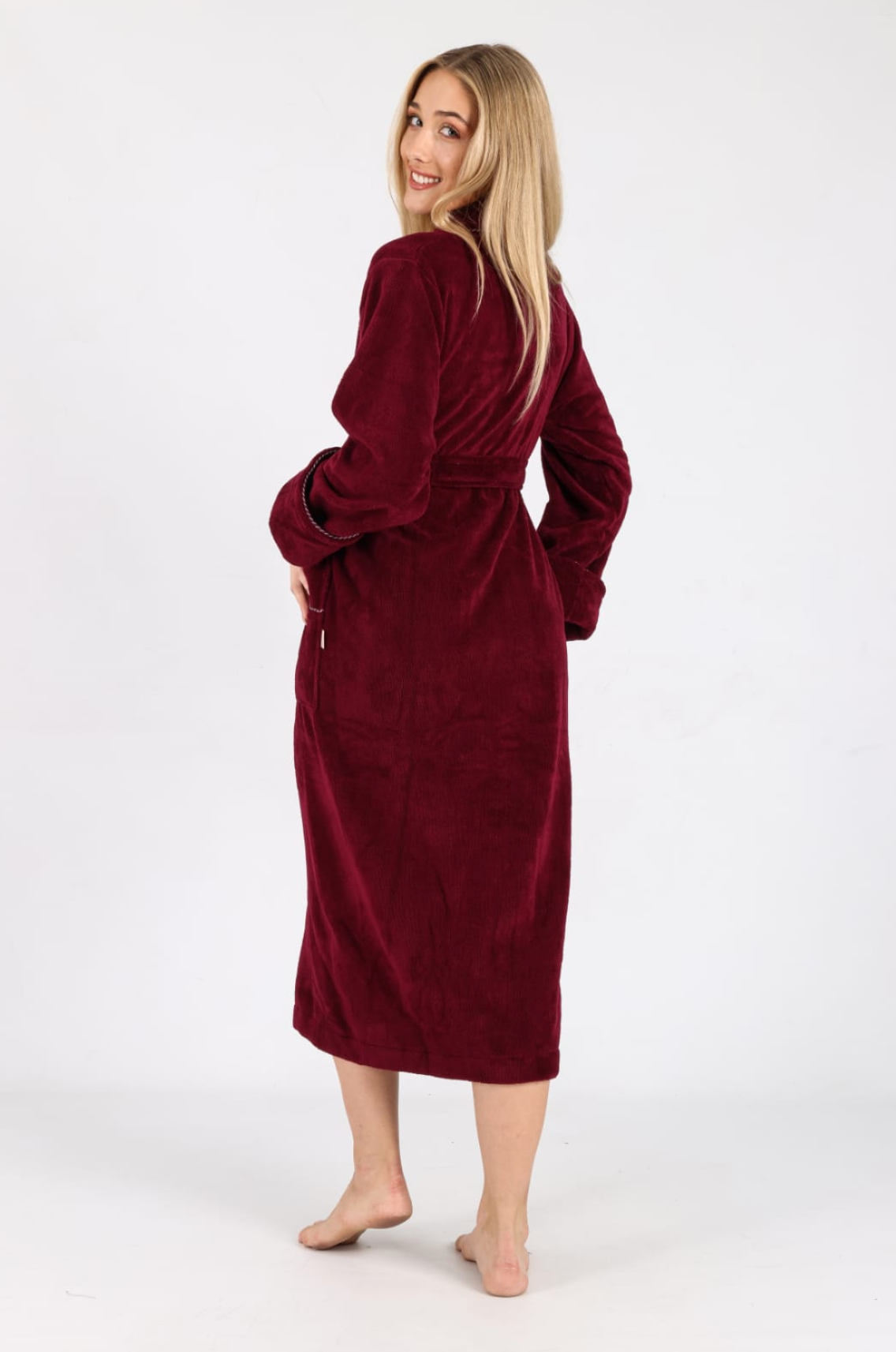 Luxus Damen Frottee-Bademantel mit Gürtel – Baumwolle & Bambus