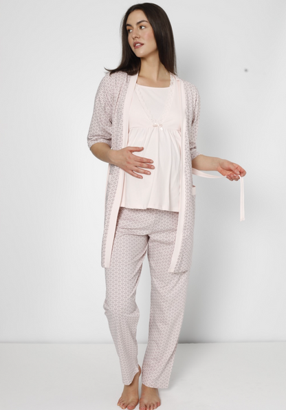 Damen Umstands- und Stillpyjama mit Morgenmantel – 3-teilig