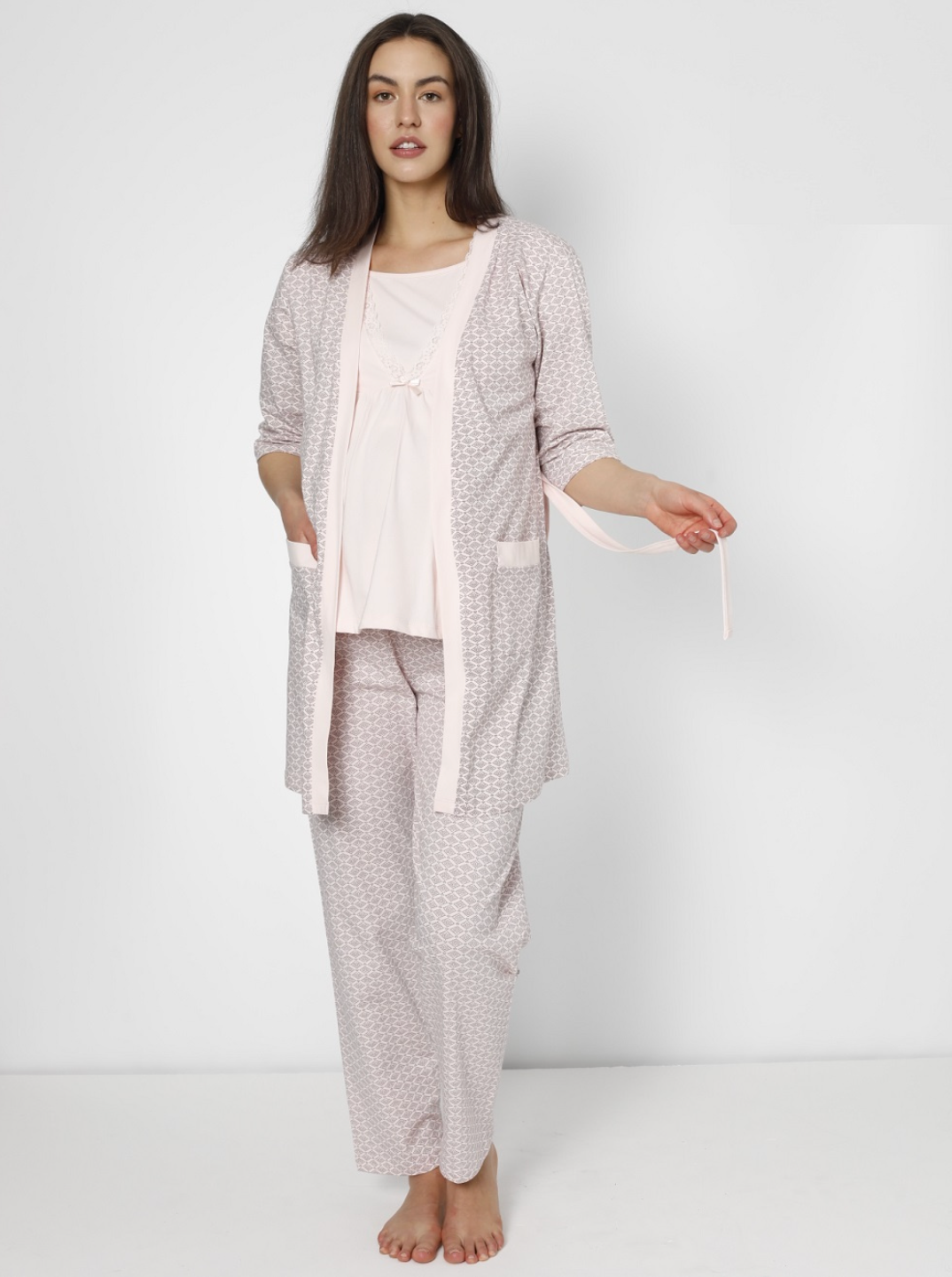 Damen Umstands- und Stillpyjama mit Morgenmantel – 3-teilig