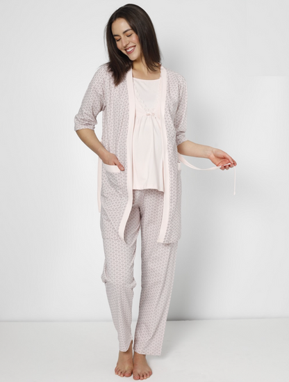 Damen Umstands- und Stillpyjama mit Morgenmantel – 3-teilig