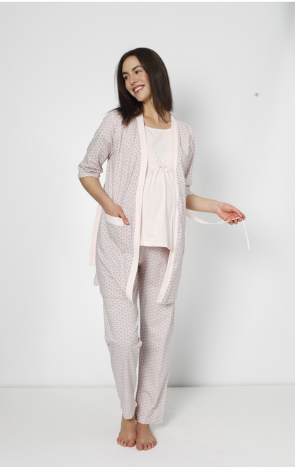 Damen Umstands- und Stillpyjama mit Morgenmantel – 3-teilig