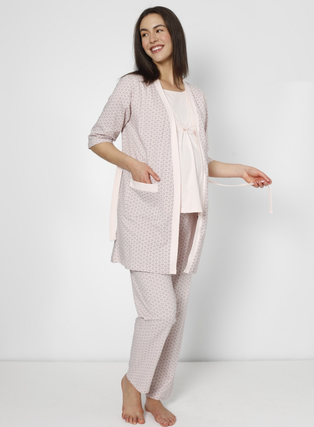 Damen Umstands- und Stillpyjama mit Morgenmantel – 3-teilig