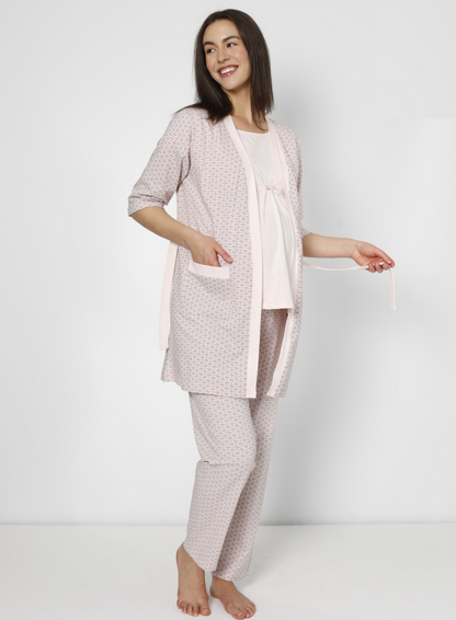 Damen Umstands- und Stillpyjama mit Morgenmantel – 3-teilig
