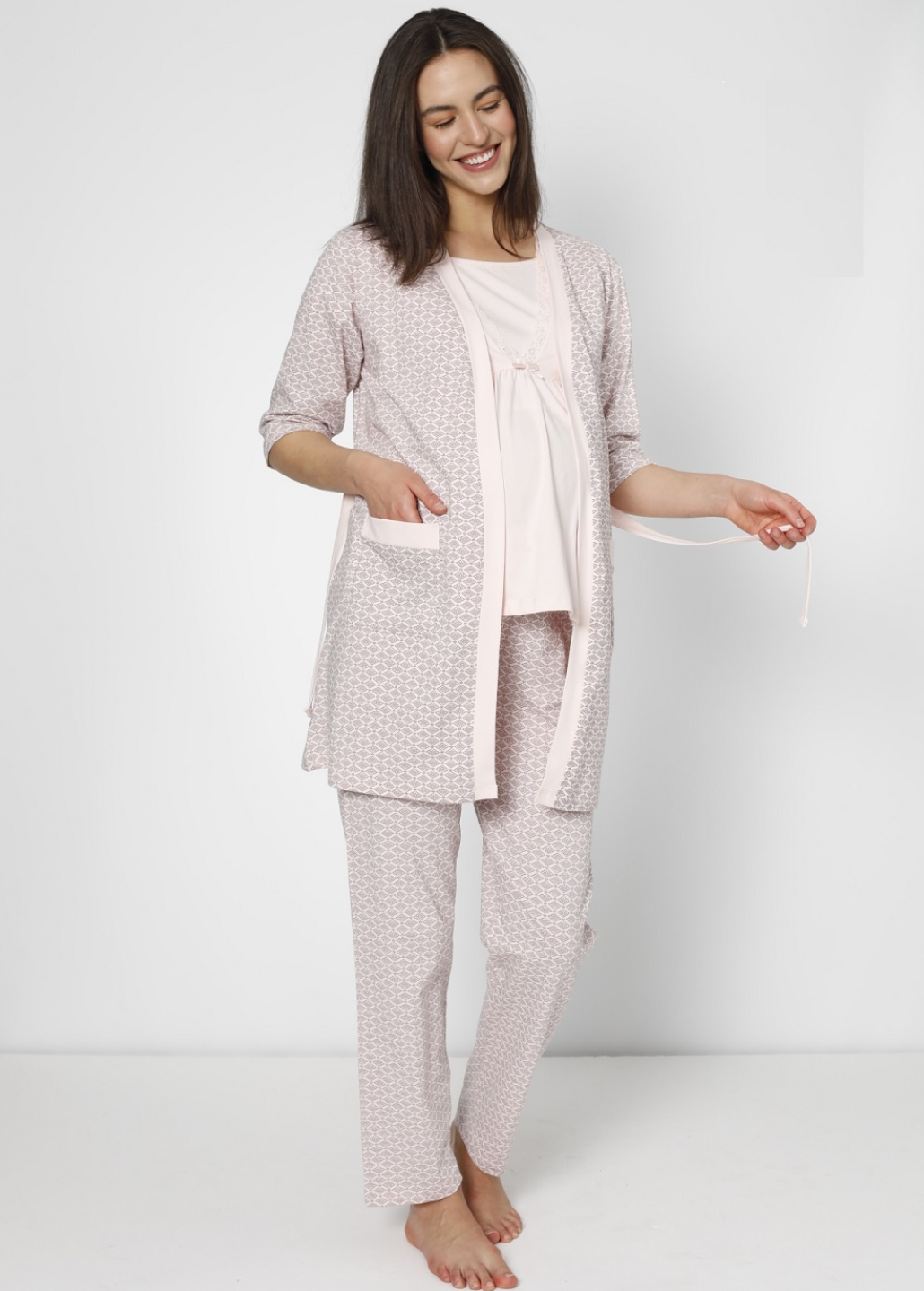 Damen Umstands- und Stillpyjama mit Morgenmantel – 3-teilig