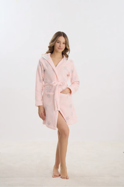 Damen Bademantel mit Kapuze mit Schneeflocken