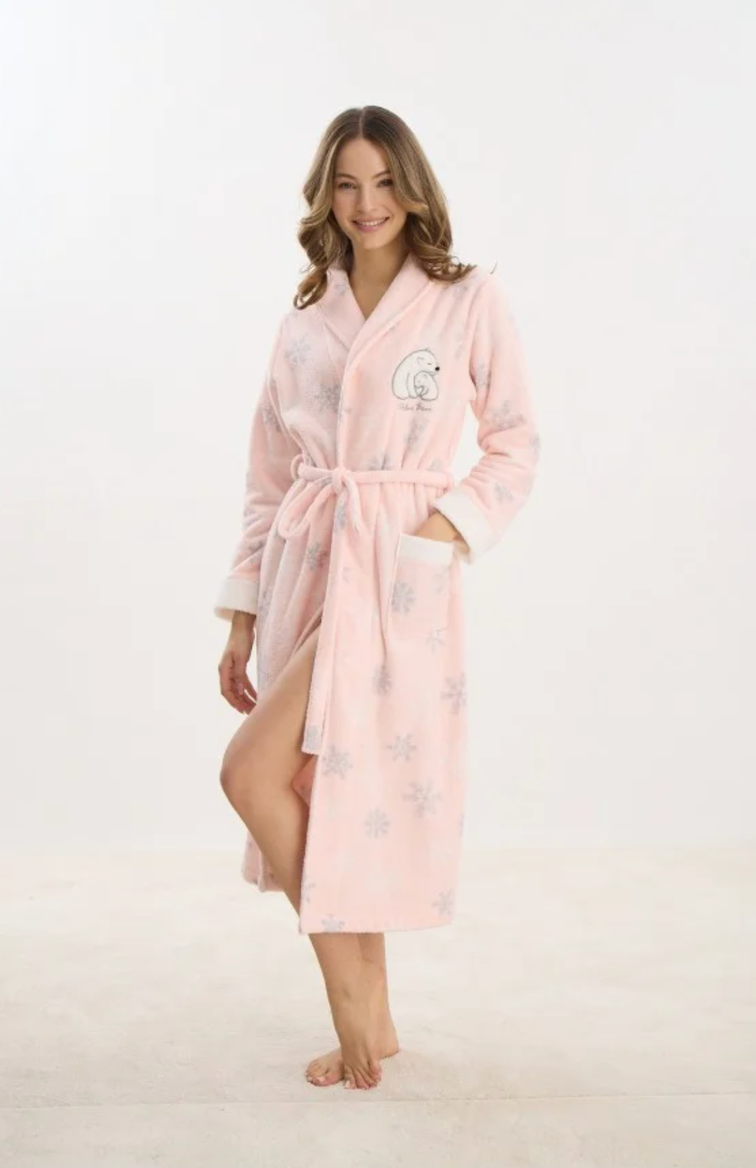 Damen Bademantel „Polar Dream“ – Rosa, mit Gürtel