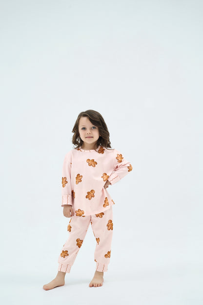 Weihnachts Pyjamas, Kinder Pyjama – Rosa mit Lebkuchen Print
