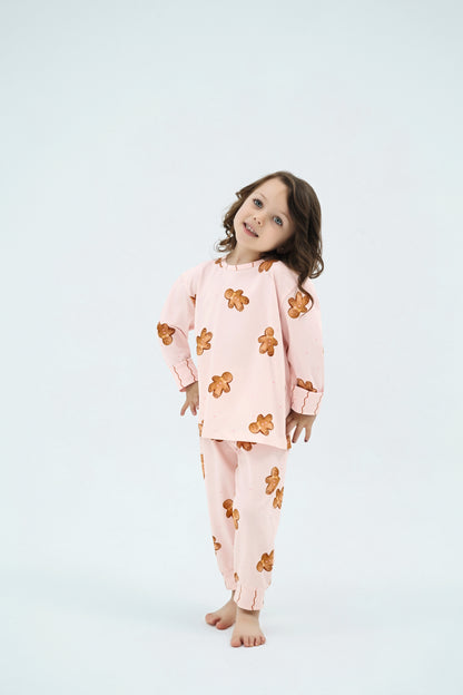 Weihnachts Pyjamas, Kinder Pyjama – Rosa mit Lebkuchen Print