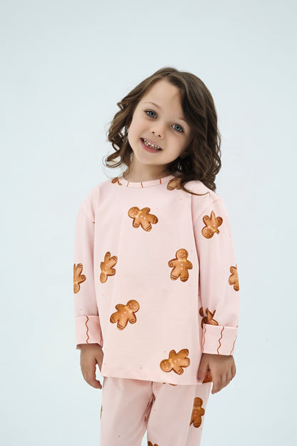 Weihnachts Pyjamas, Kinder Pyjama – Rosa mit Lebkuchen Print