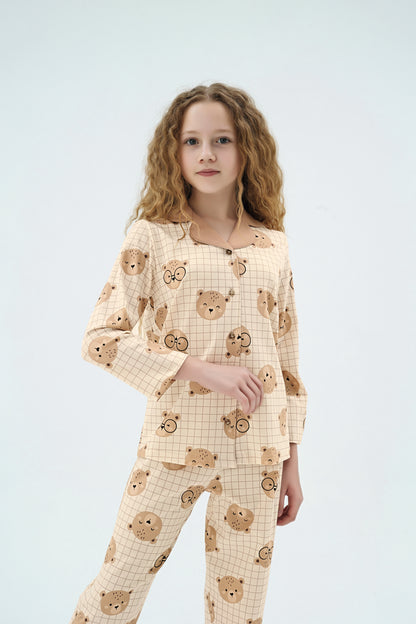 Unisex Kinder Pyjama-Set mit Bärenmotiv
