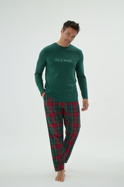 Herren Weihnachts Pyjama grün mit karierten Hosen