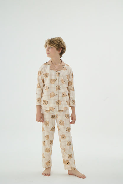 Unisex Kinder Pyjama-Set mit Bärenmotiv