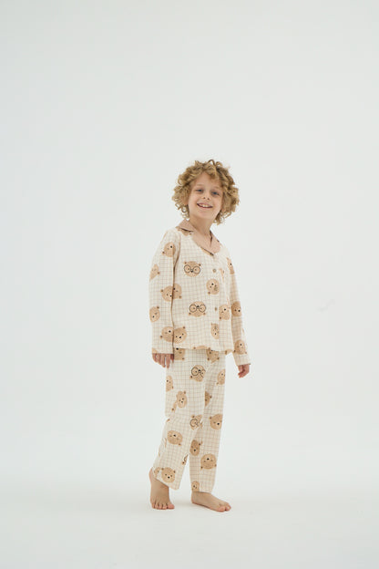 Unisex Kinder Pyjama-Set mit Bärenmotiv
