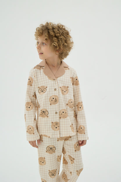 Unisex Kinder Pyjama-Set mit Bärenmotiv
