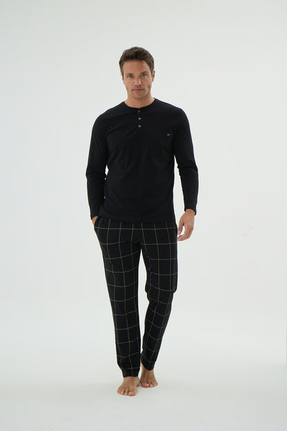 Herren Schlafanzug, Pyjama Set lang – 100% Baumwolle