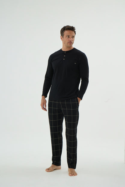 Herren Schlafanzug, Pyjama Set lang – 100% Baumwolle