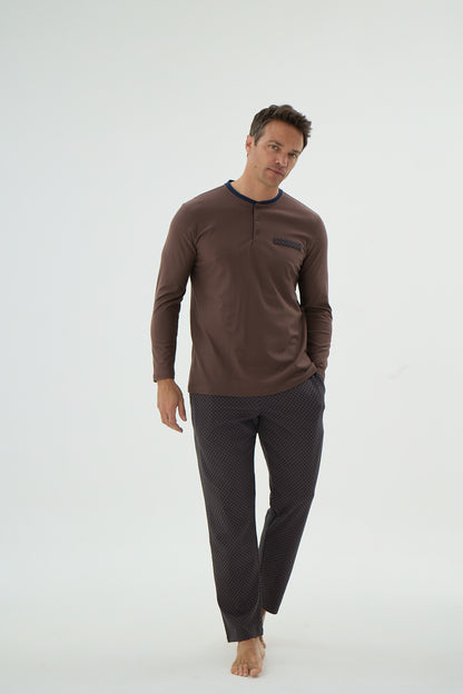 Herren Schlafanzug, Pyjama Set lang – 95% Baumwolle, 5% Elastan