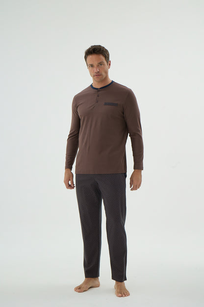 Herren Schlafanzug, Pyjama Set lang – 95% Baumwolle, 5% Elastan